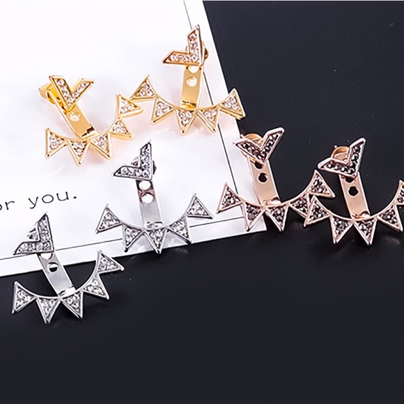 🔵𝟲𝟱%𝗢𝗙𝗙 𝗯𝘂𝗻𝗱𝗹𝗲𝘀 𝟯+🔵 NEW Rhinestone Spiked Jacket Earrings - Picture 3 of 12